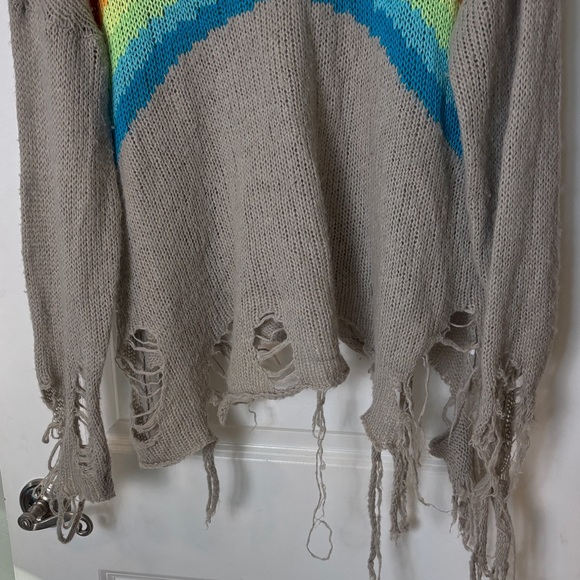 Wildfox White Label Oversized Rainbow Distressed Sweater Size XS "Lennon" - Picture 6 of 7